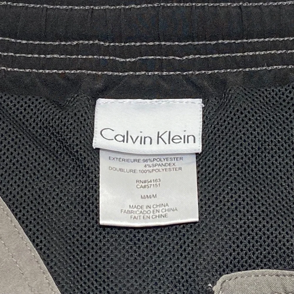 Calvin Klein Swim Board Shorts Men's Medium Black Grey Red Logo Drawstring Waist